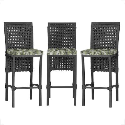 3 Banqueta Em Alumínio Roma Preta Corda Náutica Tecido 5 Preto