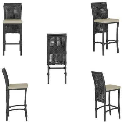 6 Banqueta Em Alumínio Roma Preta Corda Náutica Tecido 7 Azul