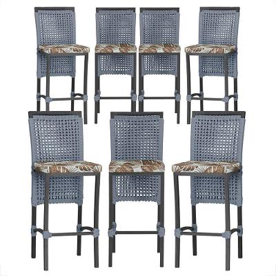 7 Banquetas Em Alumínio Roma Preta Corda Náutica Tecido 6 Prata