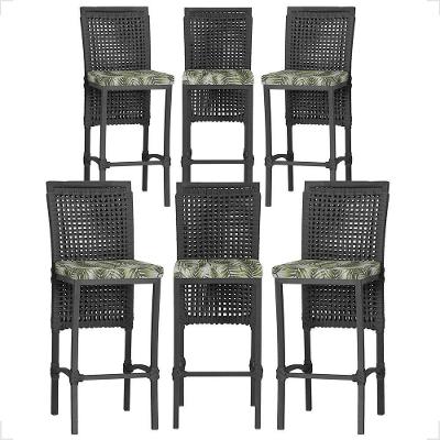 6 Banqueta Em Alumínio Roma Preta Corda Náutica Tecido 5 Preto