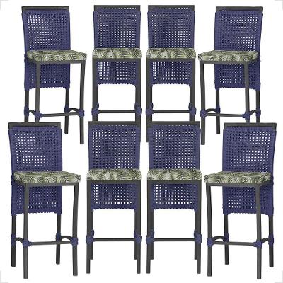 8 Banqueta Em Alumínio Roma Preta Corda Náutica Tecido 5 Azul