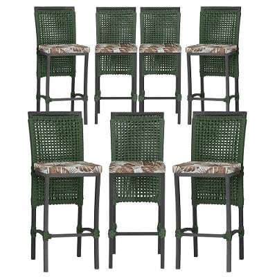 7 Banquetas Em Alumínio Roma Preta Corda Náutica Tecido 6 Verde