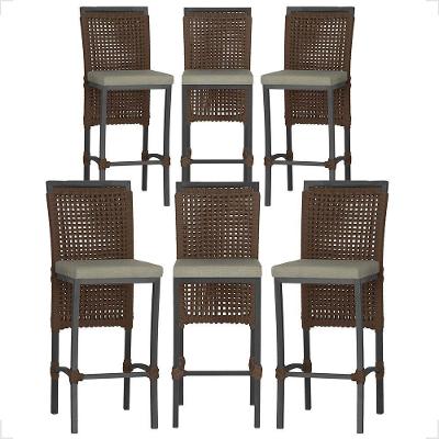 6 Banqueta Em Alumínio Roma Preta Corda Náutica Tecido 8 Marrom