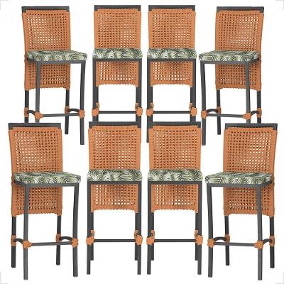 8 Banqueta Em Alumínio Roma Preta Corda Náutica Tecido 5 Terra Cota