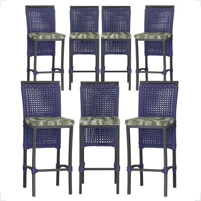 7 Banqueta Em Alumínio Roma Preta Corda Náutica Tecido 5 Azul