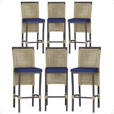 6 Banqueta Em Alumínio Roma Preta Corda Náutica Tecido 10 Rami