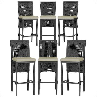 6 Banqueta Em Alumínio Roma Preta Corda Náutica Tecido 7 Preto