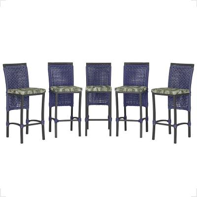 5 Banqueta Em Alumínio Roma Preta Corda Náutica Tecido 5 Azul