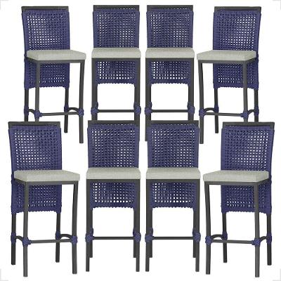 8 Banqueta Em Alumínio Roma Preta Corda Náutica Tecido 3 Azul