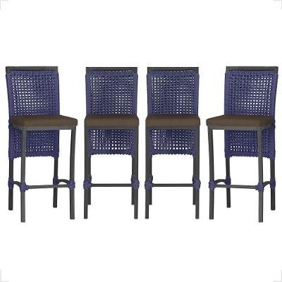 4 Banqueta Em Alumínio Roma Preta Corda Náutica Tecido 9 Azul