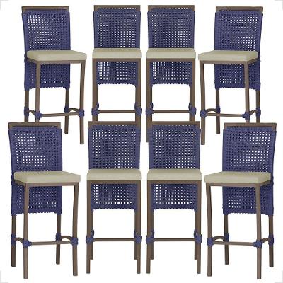 8 Banqueta Em Alumínio Roma Marrom Corda Náutica Tecido 7 Azul