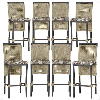 8 Banquetas Em Alumínio Roma Preta Corda Náutica Tecido 6 Rami