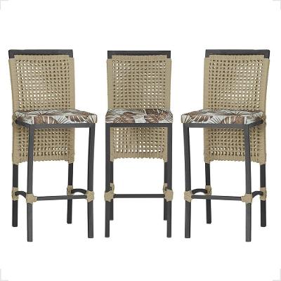 3 Banqueta Em Alumínio Roma Preta Corda Náutica Tecido 6 Rami