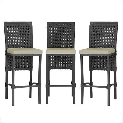 3 Banqueta Em Alumínio Roma Preta Corda Náutica Tecido 7 Preto