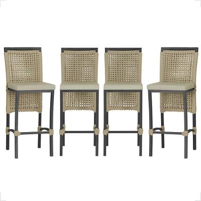 4 Banqueta Em Alumínio Roma Preta Corda Náutica Tecido 7 Rami