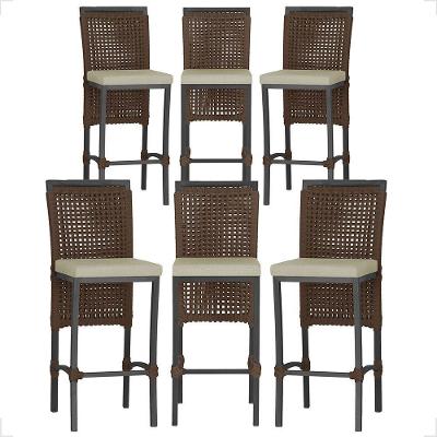 6 Banqueta Em Alumínio Roma Preta Corda Náutica Tecido 7 Marrom