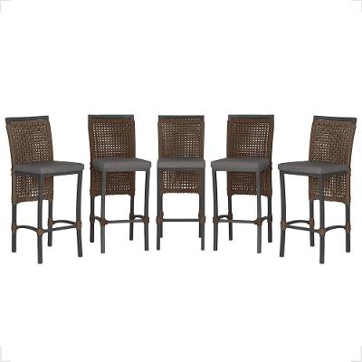 5 Banqueta Em Alumínio Roma Preta Corda Náutica Tecido 11 Marrom