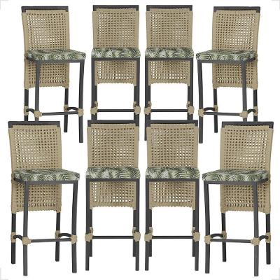 8 Banqueta Em Alumínio Roma Preta Corda Náutica Tecido 5 Rami