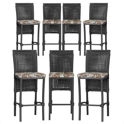 7 Banquetas Em Alumínio Roma Preta Corda Náutica Tecido 6 Preto