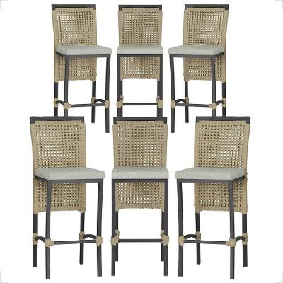 6 Banqueta Em Alumínio Roma Preta Corda Náutica Tecido 3 Rami