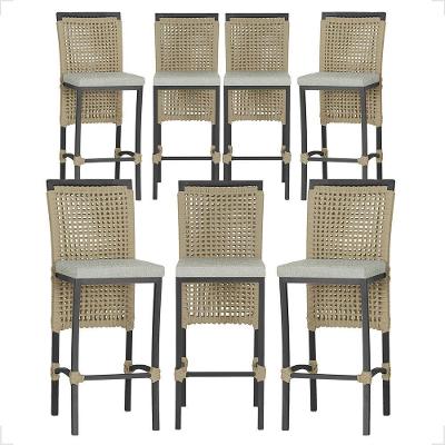 7 Banqueta Em Alumínio Roma Preta Corda Náutica Tecido 3 Rami