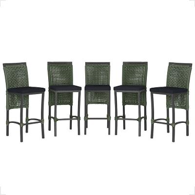 5 Banqueta Em Alumínio Roma Preta Corda Náutica Tecido 12 Verde