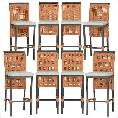 8 Banqueta Em Alumínio Roma Preta Corda Náutica Tecido 3 Terra Cota