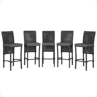 5 Banqueta Em Alumínio Roma Preta Corda Náutica Tecido 11 Preto