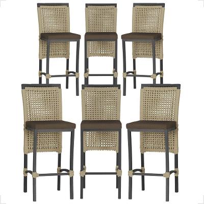 6 Banqueta Em Alumínio Roma Preta Corda Náutica Tecido 9 Rami