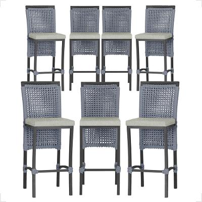 7 Banqueta Em Alumínio Roma Preta Corda Náutica Tecido 3 Prata