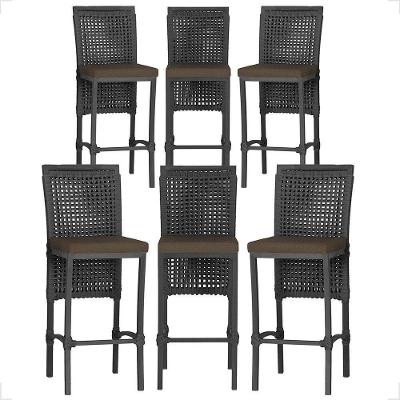 6 Banqueta Em Alumínio Roma Preta Corda Náutica Tecido 9 Preto