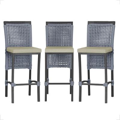 3 Banqueta Em Alumínio Roma Preta Corda Náutica Tecido 7 Prata