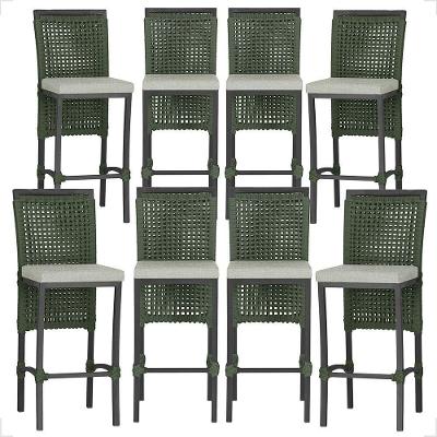 8 Banqueta Em Alumínio Roma Preta Corda Náutica Tecido 3 Verde