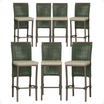 7 Banqueta Em Alumínio Roma Marrom Corda Náutica Tecido 7 Verde