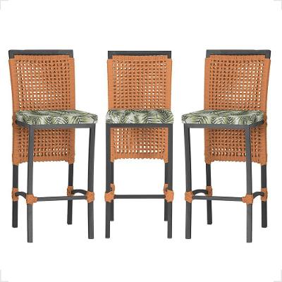 3 Banqueta Em Alumínio Roma Preta Corda Náutica Tecido 5 Terra Cota