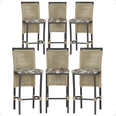 6 Banqueta Em Alumínio Roma Preta Corda Náutica Tecido 6 Rami