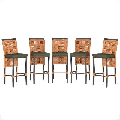 5 Banqueta Em Alumínio Roma Preta Corda Náutica Tecido 13 Terra Cota