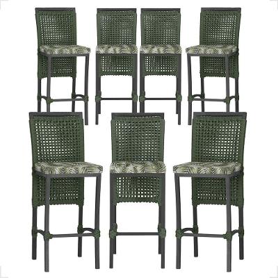 7 Banqueta Em Alumínio Roma Preta Corda Náutica Tecido 5 Verde