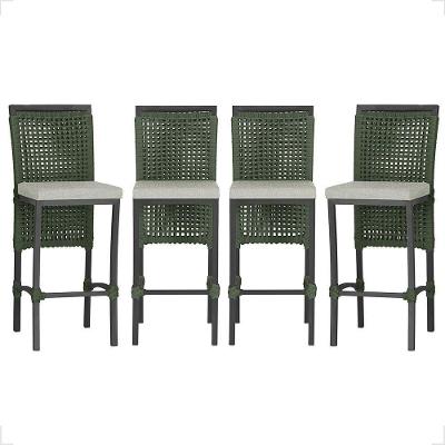 4 Banqueta Em Alumínio Roma Preta Corda Náutica Tecido 3 Verde