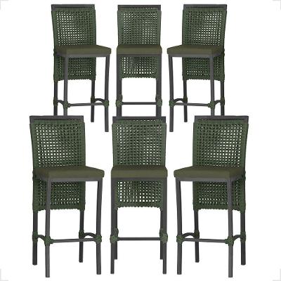 6 Banqueta Em Alumínio Roma Preta Corda Náutica Tecido 13 Verde