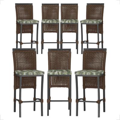 7 Banqueta Em Alumínio Roma Preta Corda Náutica Tecido 5 Marrom