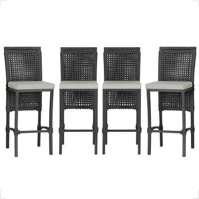 4 Banqueta Em Alumínio Roma Preta Corda Náutica Tecido 3 Preto