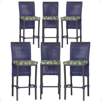 6 Banqueta Em Alumínio Roma Preta Corda Náutica Tecido 5 Azul