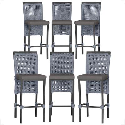 6 Banqueta Em Alumínio Roma Preta Corda Náutica Tecido 11 Prata