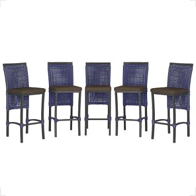 5 Banqueta Em Alumínio Roma Preta Corda Náutica Tecido 9 Azul