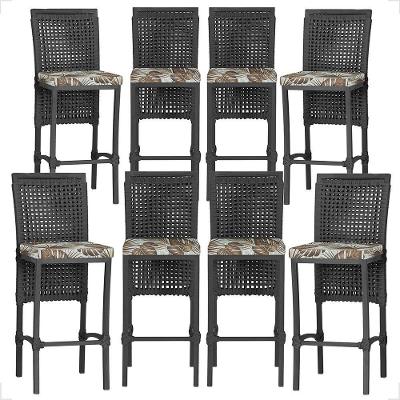 8 Banquetas Em Alumínio Roma Preta Corda Náutica Tecido 6 Preto