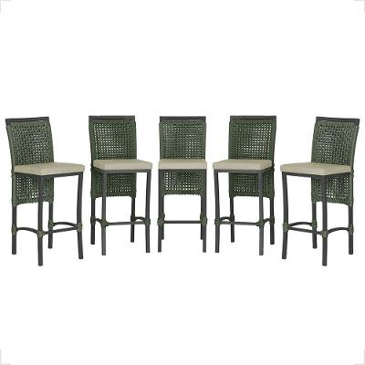 5 Banqueta Em Alumínio Roma Preta Corda Náutica Tecido 7 Verde