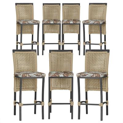 7 Banquetas Em Alumínio Roma Preta Corda Náutica Tecido 6 Rami