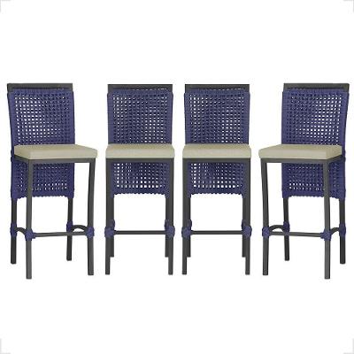 4 Banqueta Em Alumínio Roma Preta Corda Náutica Tecido 7 Azul