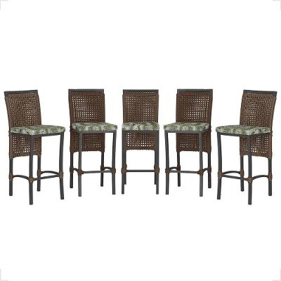 5 Banqueta Em Alumínio Roma Preta Corda Náutica Tecido 5 Marrom